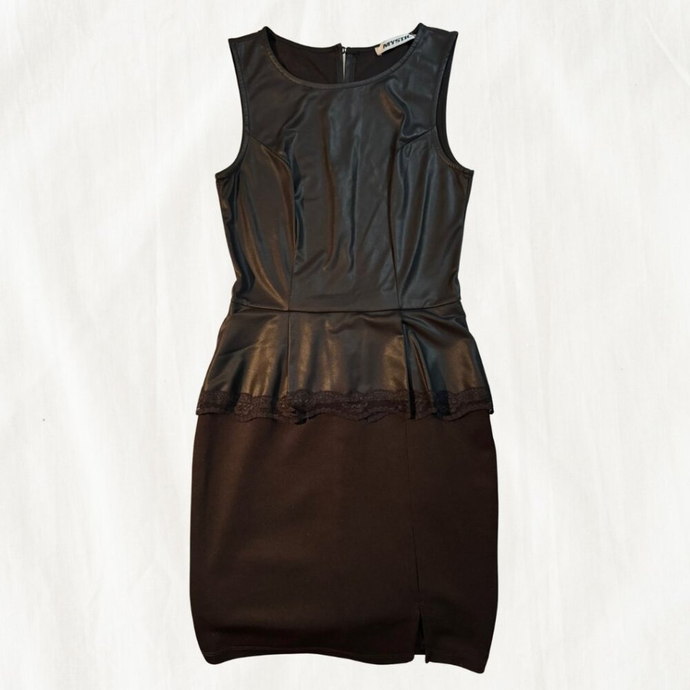 MYSTIC: Peplum Dress with Lace Trim